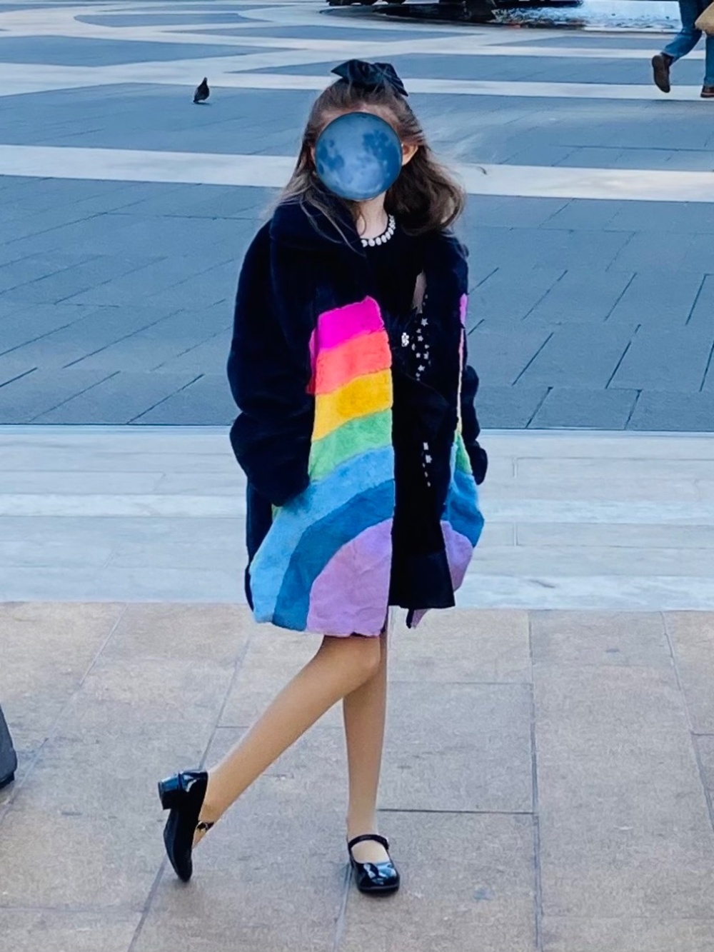 Lola & The Boys Faux Fur Rainbow Winter Coat Size